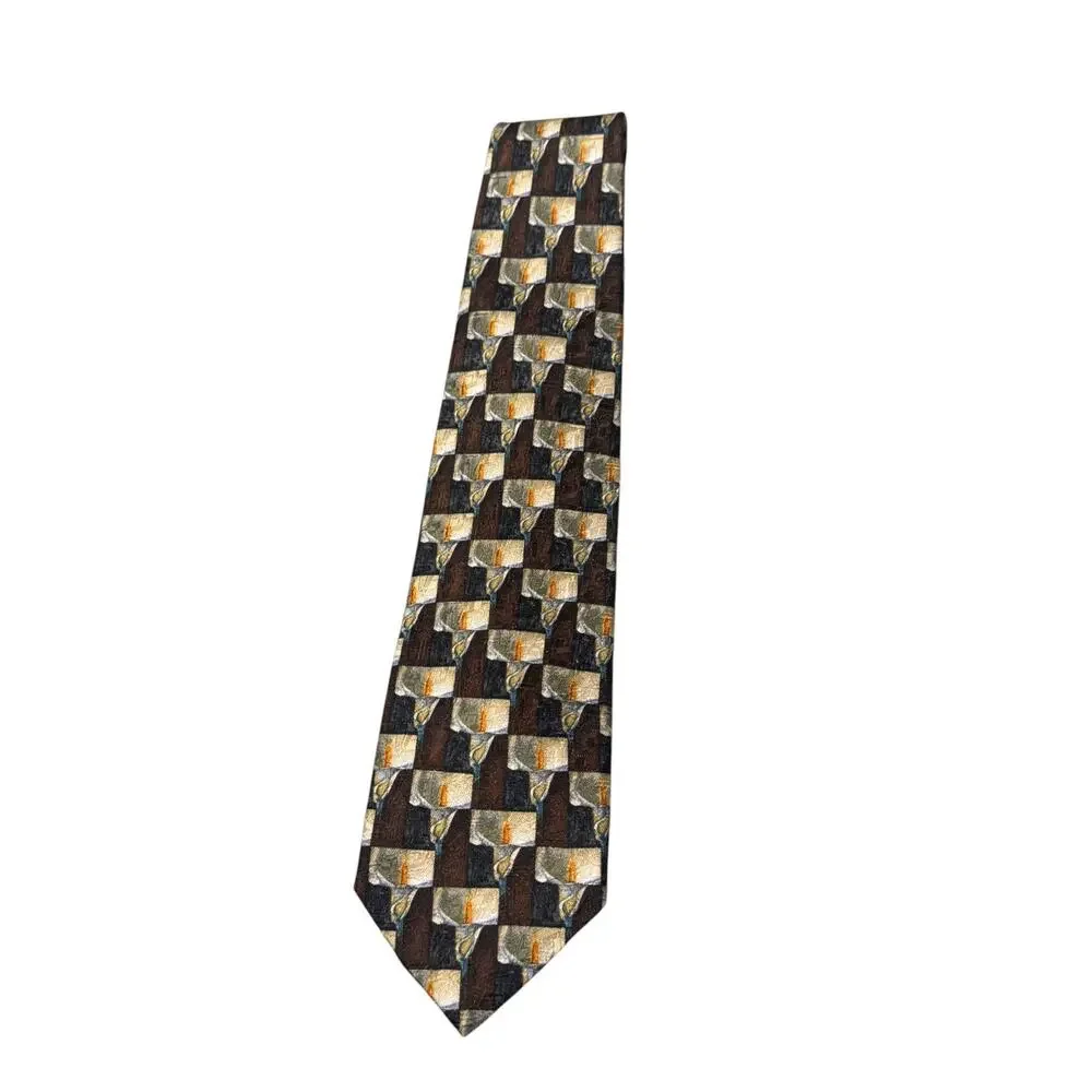 Ermenegildo Zegna Neck Tie Mens One Size Brown Silk Checkered Calla Lily Floral